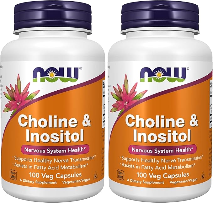 NOW Foods Supplements, Choline & Inositol 500 mg, Healthy Nerve Transmission*, Nervous System Health*, 100 Capsules (Pack of 2)