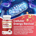 NAD+ Gummies, 1200mg Liposomal NAD Supplement for Women & Men with Trans-Resveratrol & Black Pepper Extract Anti-Aging Supplement, Brain & Cellular Mitochondrial Health - 60 Gummies Cherry