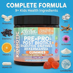 Clean Nutra Kids Probiotics Gummies with Prebiotics, Postbiotics, Digestive Enzymes, Akkermansia, Boswellia Serrata, Turmeric, Chicory – 60 Count – Plant-Based Supplement for Kids – PeachPop Flavor