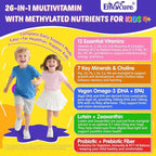 Kids Multivitamin Gummies with Iron, 450mg Algae Omega-3, Methylated B12, Folate, Fiber 2g, Probiotics, Magnesium, A, C, D, K, Zinc, Children Vitamins for Growth, Brain, Eye, Gut, Immune, Sugar Free