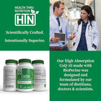 Health Thru Nutrition CoQ-10 100mg with BioPerine 120 Softgels | High Absorption Naturally Fermented USP Grade Coenzyme Q10 Supplement | 3rd Party Tested | Heart Health and Energy Support