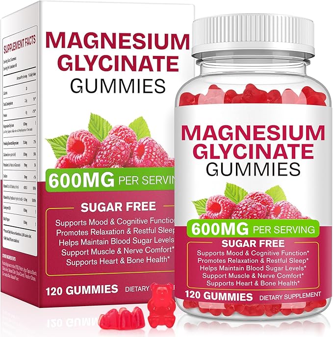 Magnesium Glycinate Gummies 120 Count - Sugar Free Magnesium Supplement - Supports for Sleep, Memory, Mood, Muscle, Relaxation, Heart & Bone Health