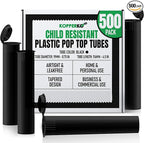 Kopperko Small Pill Tube (116mm, 4.6 Inch 500-Pack) | Child Resistant Small Medicine Container | Tube Food Container for Spices | Airtight, UV Resistant & Waterproof (Black Plastic)