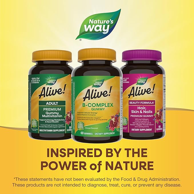 Nature's Way Alive! Vitamin B Complex Gummies,Cellular Energy Support*,8 B-Vitamins,Vegetarian,Mango Flavored,(Packaging May Vary),60 Count (Pack of 2)