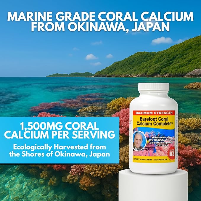 1500mg, 240 Capsules- Coral Calcium Supplement Developed by Bob Barefoot- Supports Overall Health & PH Levels- Contains Calcium, Magnesium & Vitamin D3