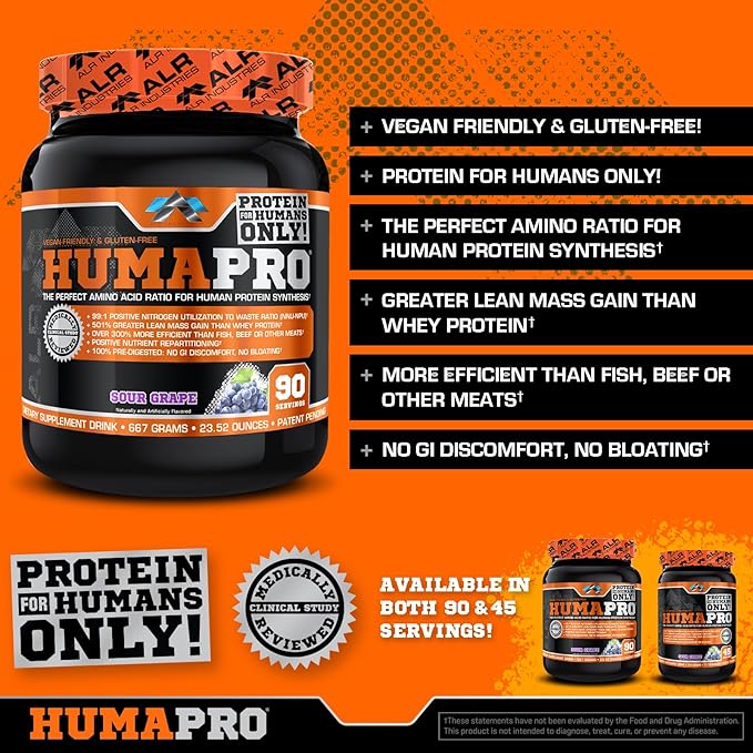 HumaPro Essential Amino Acid Formula | EAA Protein Supplement | Supports Muscle Recovery & Performance | Vegan, Gluten Free | | 90 Servings (Sour Grape)