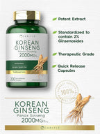 Carlyle Korean Ginseng Capsules | 2000mg Extract | 200 Count | Non-GMO and Gluten Free Formula | Standardized Panax Ginseng Supplement