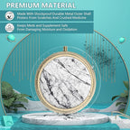 Pill Case Pill Box with Mirror Retro 3 Compartment Small Pill Case for Purse or Pocket Bronze Small Roud Pill Box or Vitamins, Fish Oil, Supplements, Pill Containe Travel Gifts（White Marble）