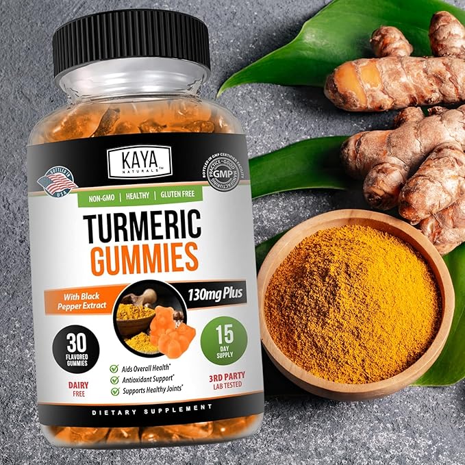 Kaya Naturals Turmeric Supplements Gummies - Pure Nature Turmeric Curcumin -Turmeric Ginger Gummies - 30 Count Gummy - Turmeric with Black Pepper Extract (Pack of 2)