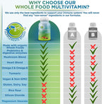 Vegan Whole Food Daily Multivitamin Without Iron, Methylated Multivitamin for Women and Men, Made with Fruits & Vegetables, B-Complex, Probiotics, Enzymes, CoQ10, Omegas, Turmeric, Non-GMO, 180 Count