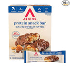 Atkins Caramel Chocolate Nut Roll Snack Bar, Protein Snack , 7g Protein, 2g Sugar, High Fiber Snack, 16 Count