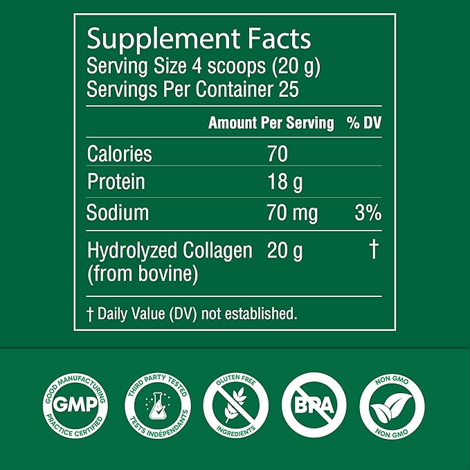 Organika Collagen Powder - for Healthy Hair, Skin, Nails, and Joints. Hydrolyzed Protein Peptides for Better Absorption- Grass-Fed, Non-GMO- Unflavoured- 2.2lbs
