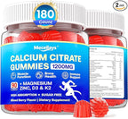180 Count Calcium Citrate Gummies 1200 mg with Vitamin D3, K2, Magnesium & Zinc, High Absorption Calcium Supplements for Women & Men for B0ne, Muscle & Immune Support, Sugar Free, Mixed Berry Flavor