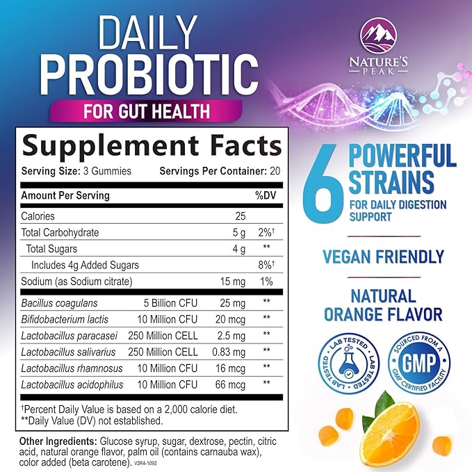 Probiotic Gummies - 6 Premium Probiotic Strains - Daily Gut Health Pro Biotic Gummy Supplement for Women, Men & Teens, Natural Digestive Health Support, “Good” Gut & Immune Support - 60 Gummies