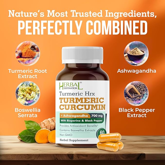 Turmeric Supplement Hrx- Immune Supplement, Metabolism Booster Joint Support Supplement with Turmeric Curcumin, Boswellia, Curcuma & Black Pepper Extract - 60 Capsules