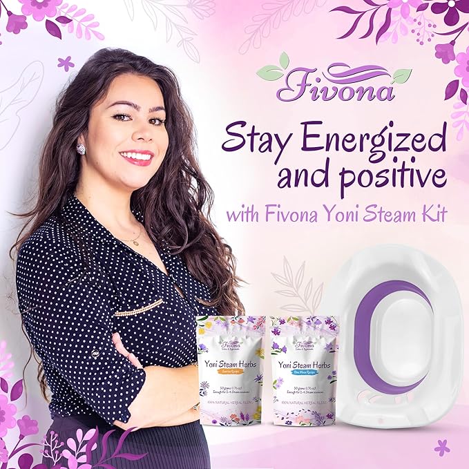Fivona Yoni Steam Kit 3-in-1 Complete Set of Over the Toilet Foldable Steamer Seat with 1 Pack of Blue Moon and 1 Pack of Sunrise Yoni Steaming Herbs