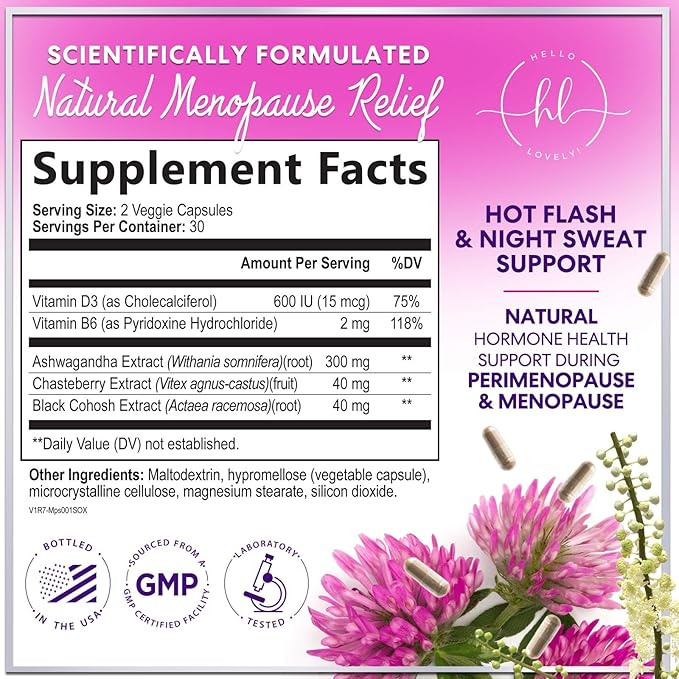 Menopause Supplements for Women - Complete Hot Flash Night Sweats & Menopause Relief Pills, Probiotics with Dong Quai & Black Cohosh for Vaginal, Digestive Support - 60 Capsules
