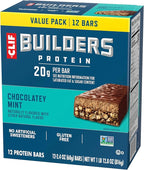 CLIF BUILDERS Protein Bars - Chocolatey Mint - 20g Plant Based Protein - Gluten Free - Non-GMO - Low Glycemic - No Artificial Sweeteners - 2.4 oz. (12 Pack)