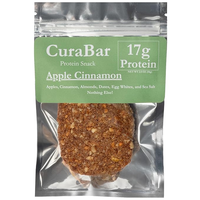 CuraBar Protein Bars – 17g Protein, Low Carb, Gluten Free, Dairy Free, Healthy Snack, Seed Oil Free, No Artificial Ingredients, 12 Count, Apple Cinnamon