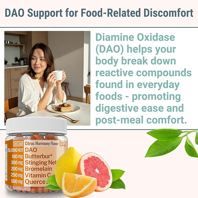 SHIZAM DAO Bromelain Enzyme Gummies with Butterbur Quercetin Stinging Nettle Root Extract, DAO Diamine Oxidase Enzyme, Powder Tincture Tablet Tea Alt Supplement, Leaf 500mg