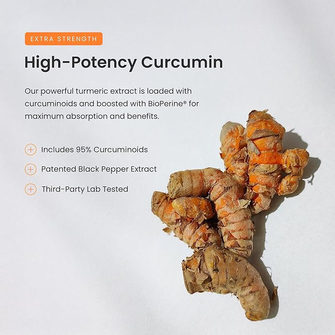 Turmeric Curcumin - 3,120 mg Complex with Ginger & Black Pepper Extract - 95% Curcuminoids - Extra Strength Turmeric Supplement for Joint Health, Brain, Heart & Immune Support - 180 Turmeric Capsules