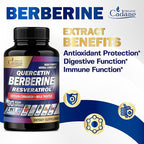 Organic Cadane 7in1 Pure Berberine Supplement with Quercetin, Ceylon Cinnamon, Resveratrol, Milk Thistle, Grape Seed, and Black Pepper - 90 Capsules for 3-Month Supply - Immunity Health Support
