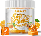 Iron Soft Chew Supplement with Vitamin C | Orange Flavored | Gluten Free | Iron Supplement for Women Men and Kids | 60 Count | 2 Month Supply