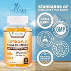 Omega 3 Fish Oil Gummies - Heart Healthy Omega 3 Gummy Supplement with High Absorption DHA & EPA, Extra Strength Joint & Brain Support, Delicious Orange Flavor Fish Oil Nature's Vitamin - 120 Gummies