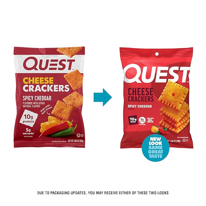Quest Nutrition Cheese Crackers,Spicy Cheddar Blast,10g of Protein,Low Carb,Made with Real Cheese,(1.06 oz Bags),(Pack of 24)