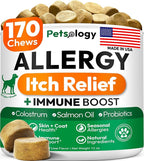 Dog Allergy Relief Chews - 170 Dog Allergy Chews - Itch Relief for Dogs - Omega 3 Fish Oil, Probiotics For Itchy Skin & Hot Spots Allergies, Paw Licking, Dry Skin & Coat Supplement - Beef Liver Flavor