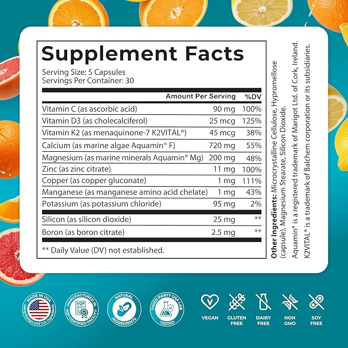 PUREHEALTH RESEARCH Bone Health Formula - for Bones, Joint & Skeletal Wellness - with Calcium, Magnesium, Zinc, Copper, Manganese, Potassium, Vitamin K2, D3, C & More for Women & Men - 150 Capsules