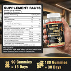 Whey Protein Gummies, 9g Protein per Serving, Easy to Take Snacks for Men & Women, Recovery + Supplement Gummies for Protein Boost, Muscle, Energy Support, Strawberry Flavor, 90 Gummies