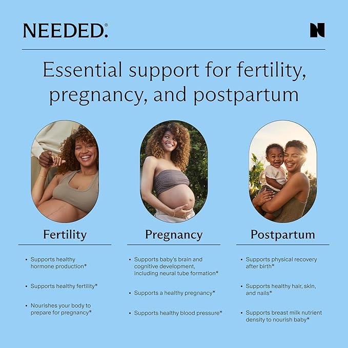 Needed. Multivitamin for Prenatal | Prenatal Multi Essentials Capsule - Pregnancy, Breastfeeding, Postpartum | Expertly-Formulated & Third-Party Tested, Citrus Scent Insert | 30-Day Supply