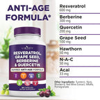 Liberty Lifestyle Resveratrol, Berberine, Grape Seed Extract, Quercetin, Polyphenol Supplement for Women and Men with Noni Extract, N-Acetyl Cysteine, Acai Extract - 2-Pack