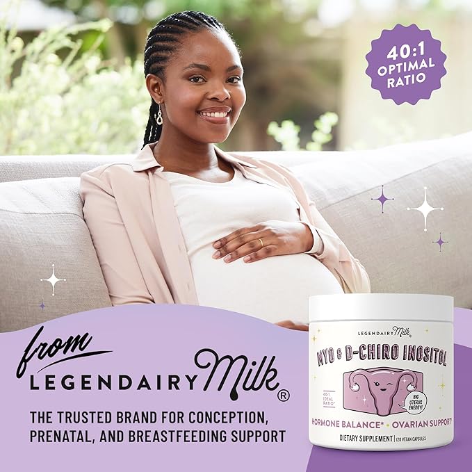 Legendairy Milk Pure Myo-Inositol & D-Chiro Inositol, PCOS Supplements Inositol Supplement for Women, Hormone Balance 40:1 Ratio Ovarian Support, Fertility Supplement | 2000mg, 120 Vegan Capsules