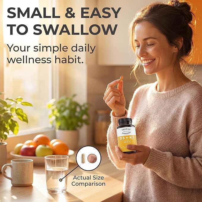 Thomas' all-natural Remedies D3 + K2 with MCT Oil for Better Absorption & Raw Whole Food Blend, 1000 IU D3, Vegan, Made in USA, Support for Your Heart, Bones & Teeth, Non-GMO (120ct)