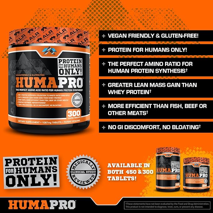 HumaPro Essential Amino Acid Formula | EAA Protein Supplement | Supports Muscle Recovery & Performance | Vegan, Gluten Free | | 300 Tablets / 60 Servings
