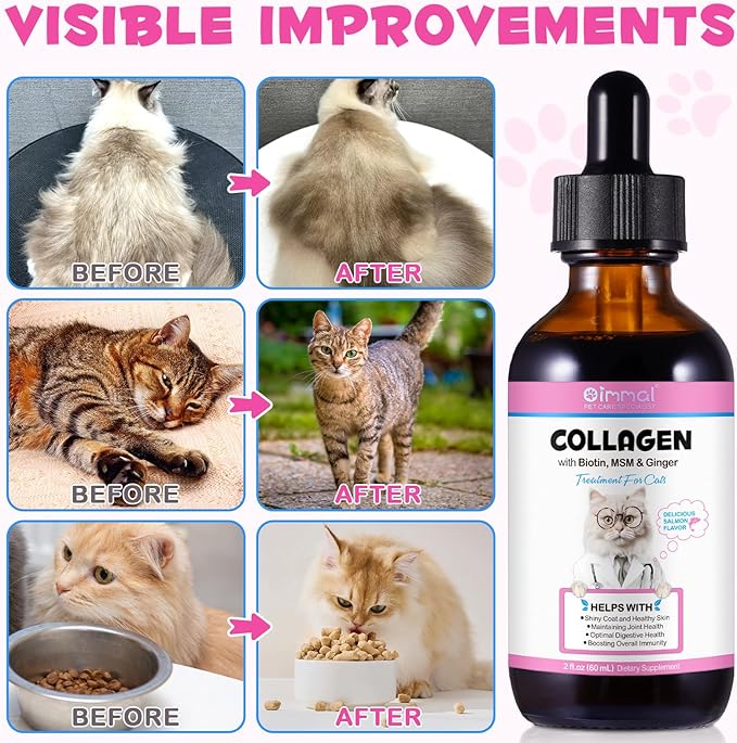 Collagen for Cats, Liquid Collagen for Cat, Liquid Collage Skin and Coat Cats, Cats Collagen, Itch Relief for Cat with Biotin, Supplement for Cats Salmon Flavor