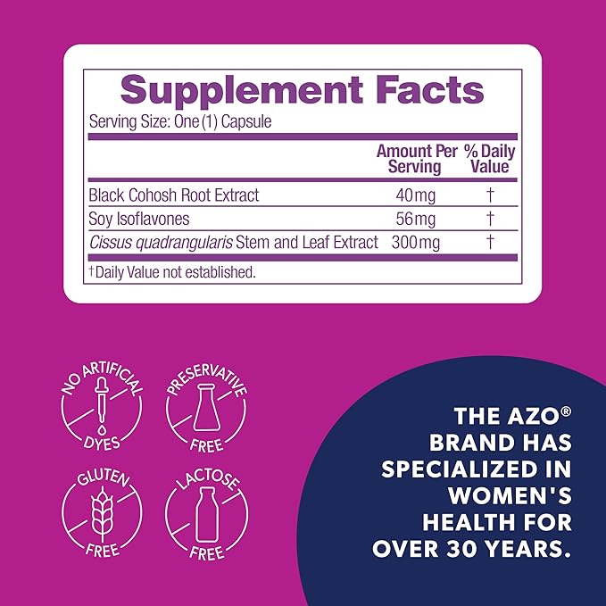 AZO® Daily Pre-Menopause Relief Perimenopause Supplements for Women, Hot Flash, Night Sweat and Healthy Weight Management Support* - 30 Count