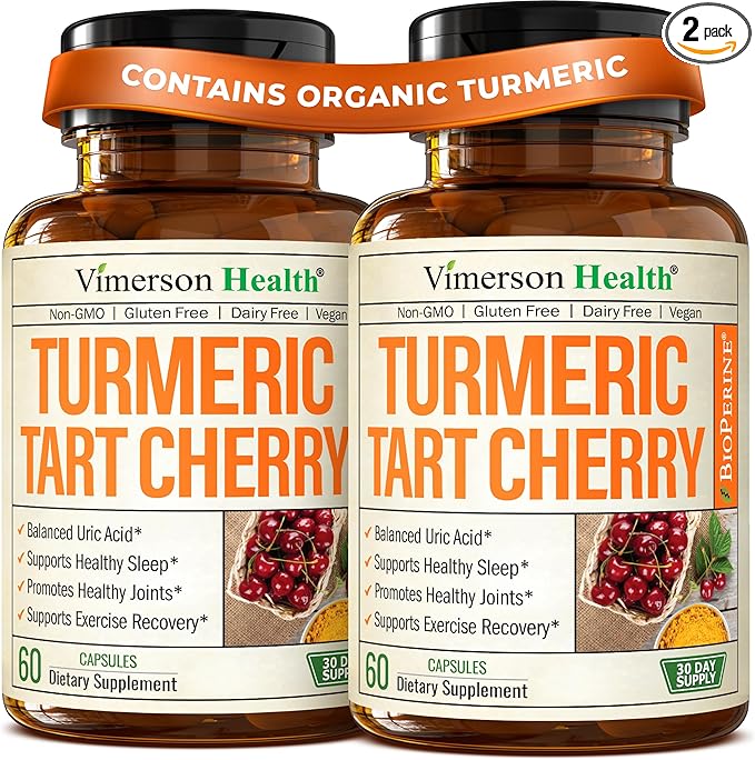 Turmeric Curcumin Supplement with 10:1 Tart Cherry Extract & Celery Seed Extract – Natural Uric Acid Balance, Joint Health, Sleep Aid – Turmeric Curcumin with Black Pepper –Tart Cherry Capsules 2 Pack