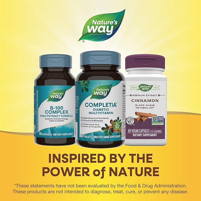 Nature's Way Completia Diabetic Multivitamin, Provides Essential Nutrients, with Alpha Lipoic Acid, Cinnamon, Fenugreek, Taurine, Lutein, High Potency B-Vitamins, 60 Tablets (Packaging May Vary)