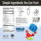 WILD SOCIETY - Clear Protein Powder + Electrolytes - 20g Clear Whey Protein Isolate Drink - Zero Sugar - 0g Lactose - Natural Flavors & Colors - Muscle Post Workout Recovery - Rocket Pop, 16 oz