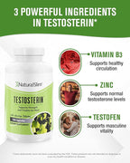 NaturalSlim Natural Testosterone Booster for Men - Male Enhancing Supplement with Ginkgo Biloba, L Arginine, Zinc, Vitamin B3, & Testofen for Energy, Muscle Builder & Metabolism - 180 Capsules