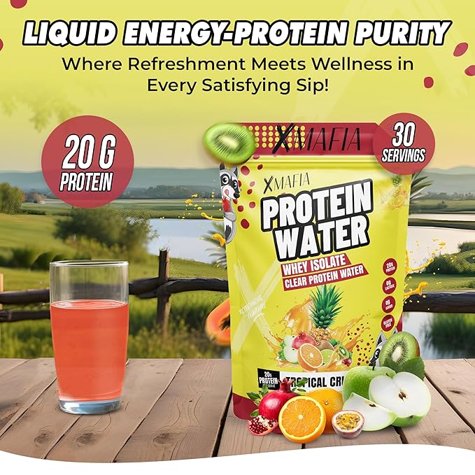 XMafia - Clear Whey Protein Isolate Powder – 20g Protein + Collagen Peptides, 30 Servings, Zero Sugar, Refreshing Light Protein Drink Water, Whey Powder Protein Shake, Lactose Free – Tropical