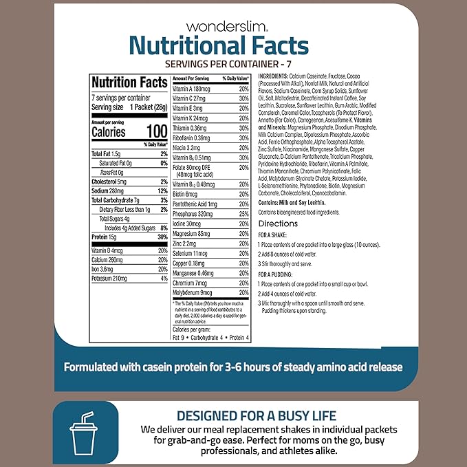 WonderSlim Meal Replacement Shake, Mocha Cream, 15g Protein, 24 Vitamins & Minerals, Gluten Free (7ct)