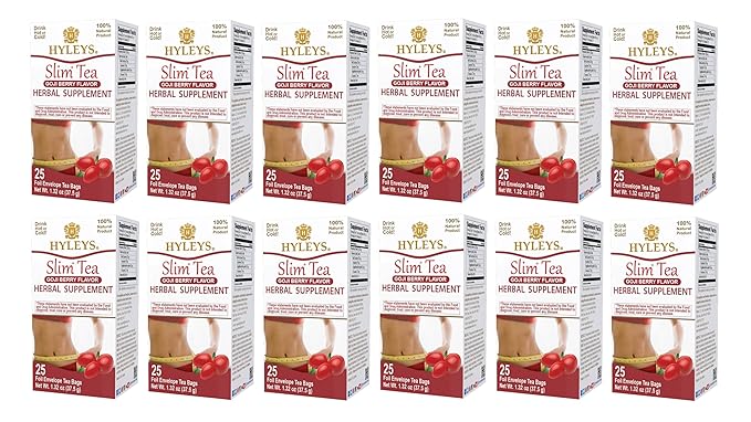 Hyleys Slim Tea Goji Berry Flavor - Weight Loss Herbal Supplement Cleanse and Detox - 25 Tea Bags (12 Pack)