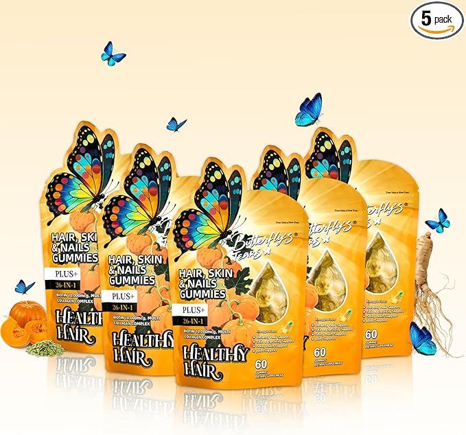 BUTTERFLY'S TEAR Hair, Skin & Nails Gummies | 26-in-1 Biotin 10,000mcg & Collagen Complex | Pineapple Flavor, 300 Count