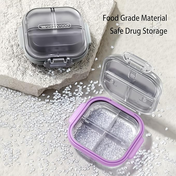 Travel Pill Organizer - Airtight Medicine Case for Traveling Portable Pharmacy Box with Labels Vitamin Container 7 Compartment Supplement Medication Holder Large Capacity Daily (Purple)