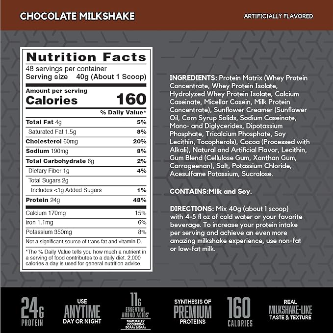 BSN SYNTHA-6 EDGE Protein Powder, Chocolate Flavored Powder with Hydrolyzed Whey, Micellar Casein, for Muscle Gain, Low Sugar, 24g Protein, Chocolate Milkshake, 48 Servings, 4.23 Pound (Pack of 1)