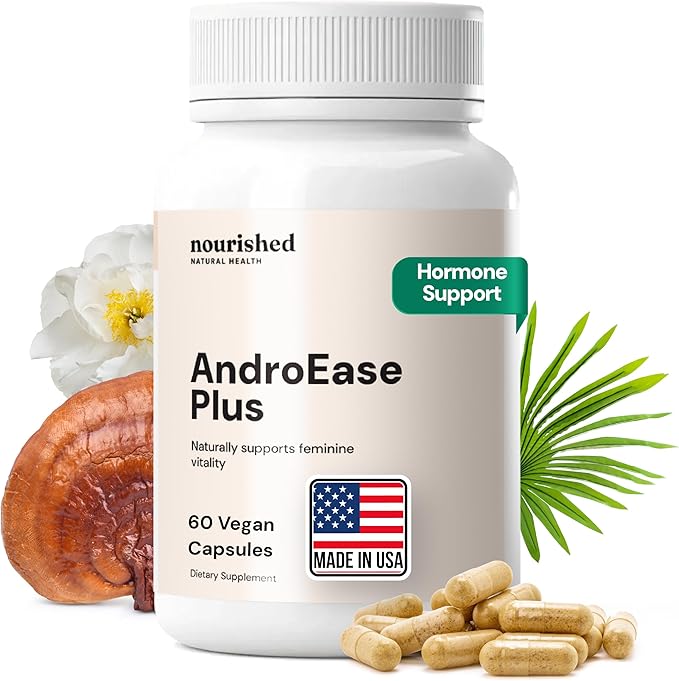 Nourished AndroEase Plus - Vegan Hormone Balance for Women - Zinc, Reishi, Green Tea and Saw Palmetto for Women - for Energy, Vitality, Facial Hair and Daily Wellness - 60 Capsules, Made in USA